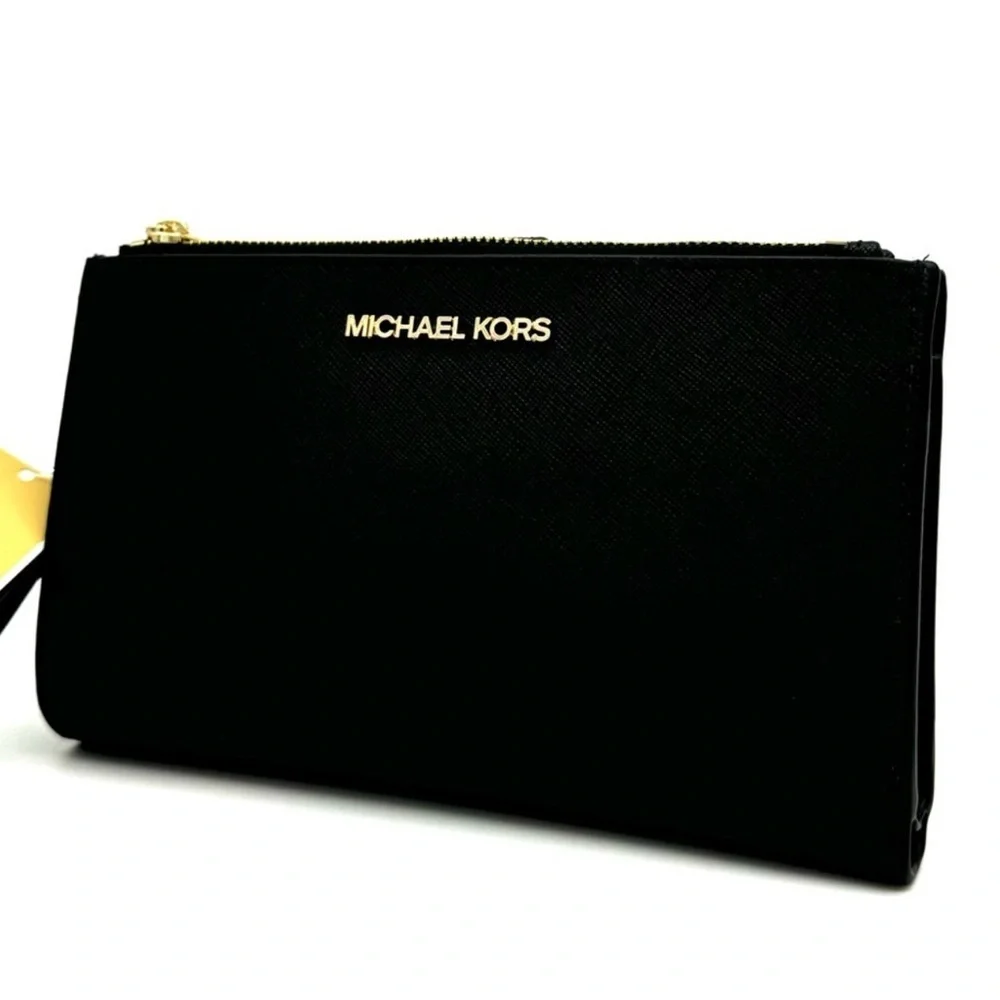 Michael Kors Large Double Zip Wallet Wristlet Black/Gold